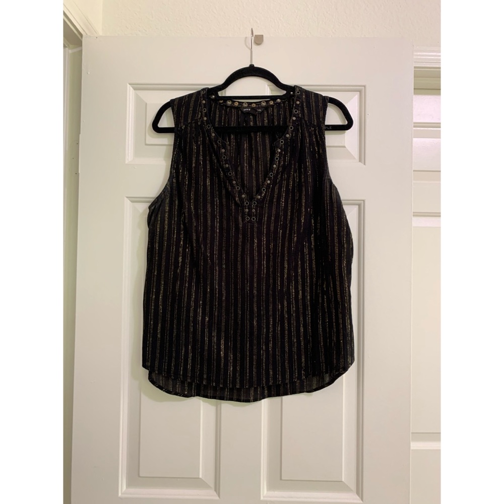 Rock & Republic Black Gold Striped Grommet Tank XL